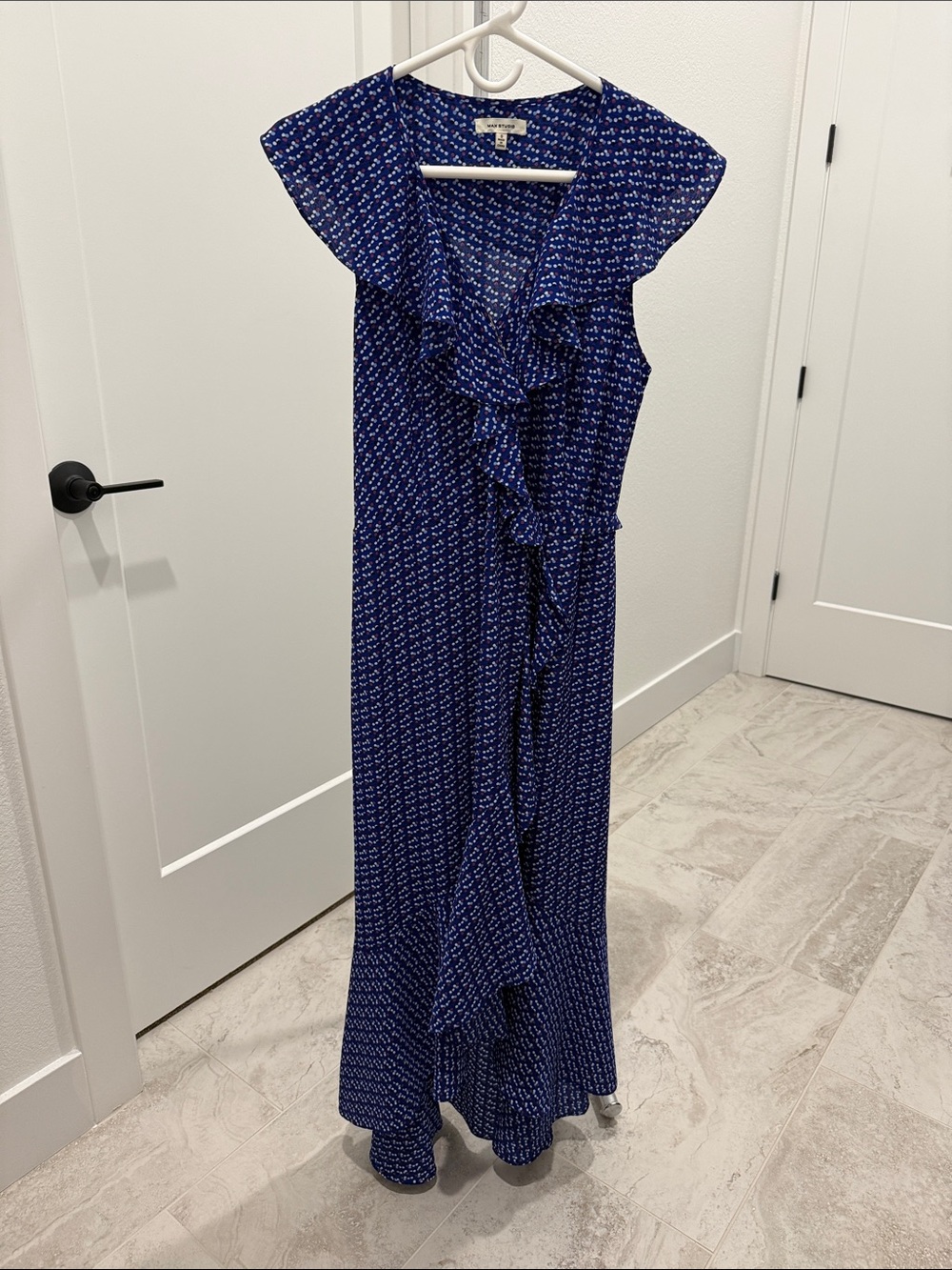 Max Studio Blue Polka Dot Midi Dress